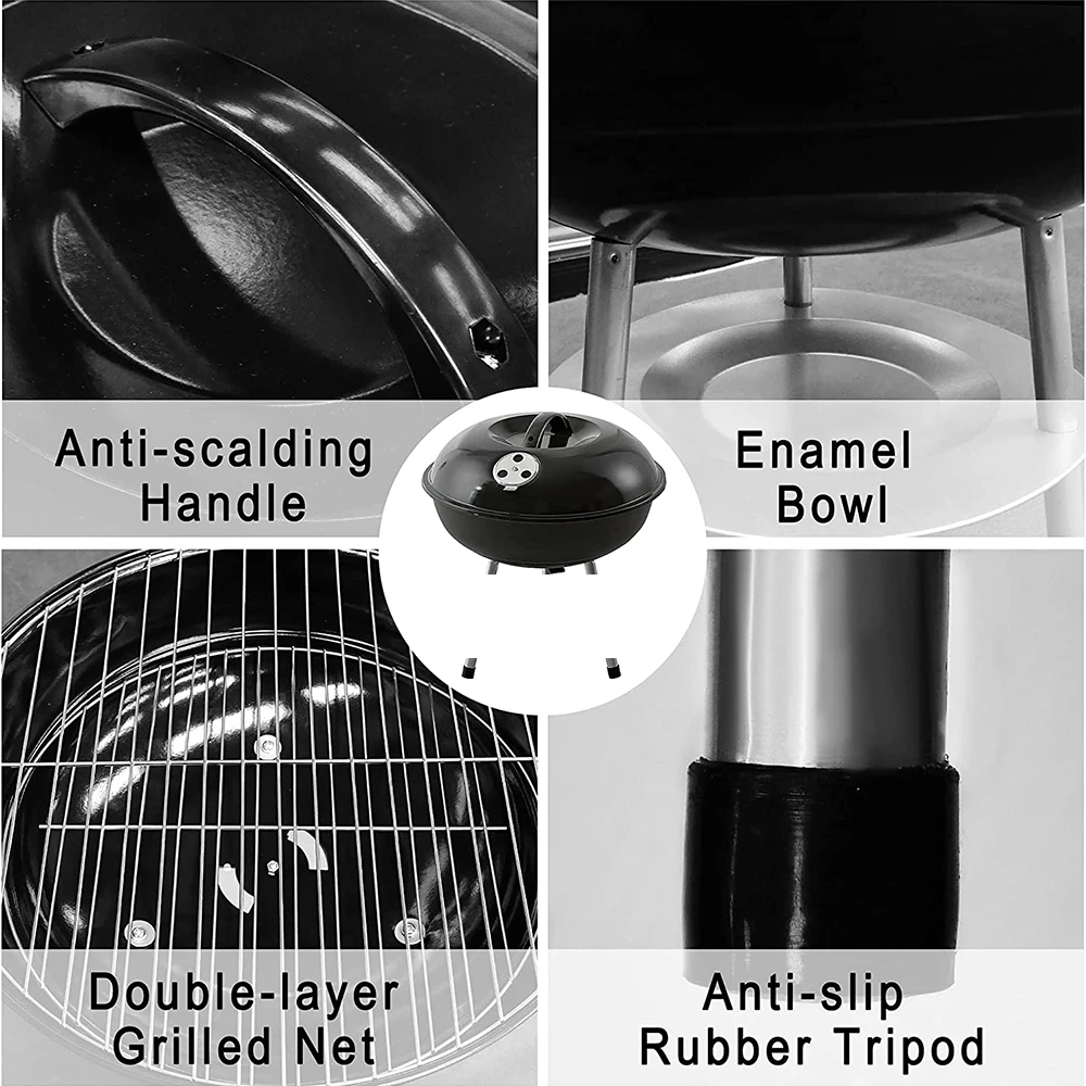 Portable garden barbecue 14 inch family kettle grill outdoor round kettle steel charcoal barbecue grill