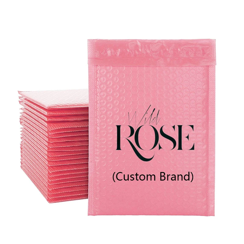 Custom Light Pink Bubble Mailer Poly Mailing Bag Shipping Envelope Bag With Self Adhesive