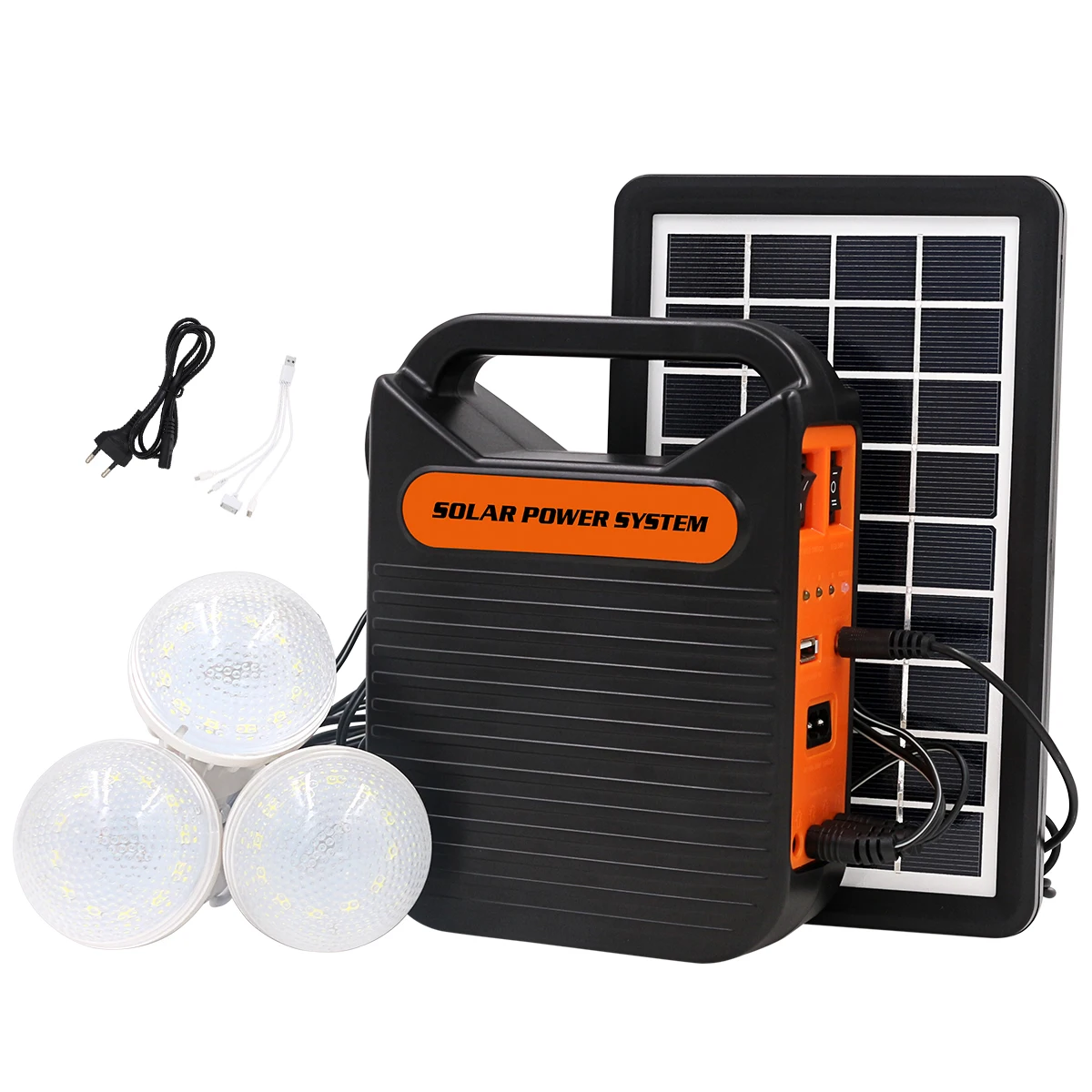 Portable Solar Lighting Power System with Solar Panel and bulbs for home and outdoor with USB Fast charging