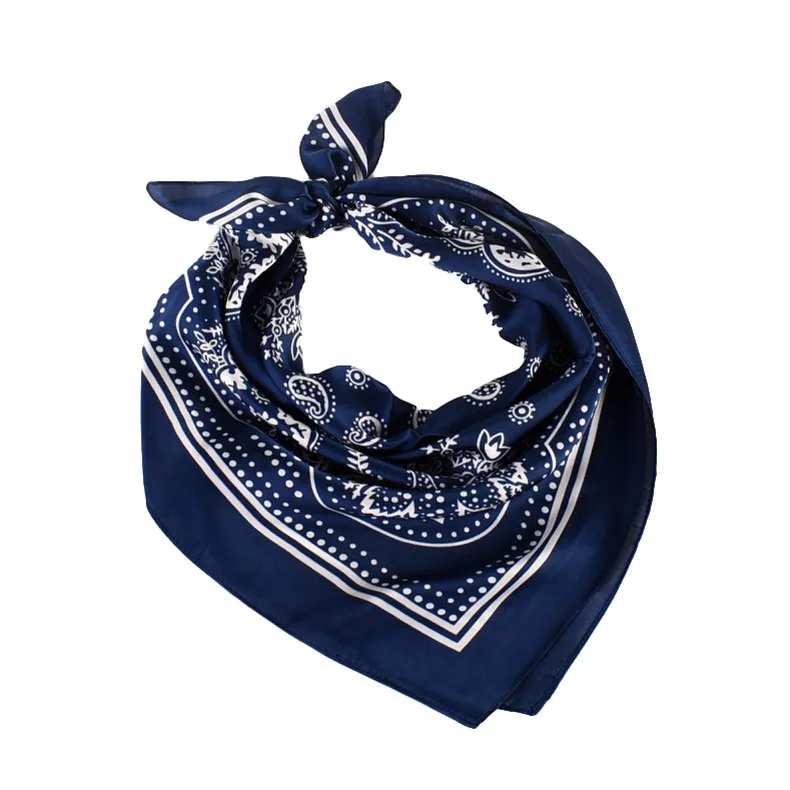 Vintage fancy 70*70 square satin hijab silk head wrap head tie scarf paisley printing bandana scarves for ladies women