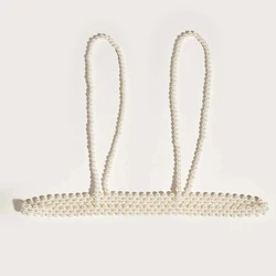 Sexy Womens Sleeveless Faux Pearl Club Party Harness Belt Halter Pearl Tops Summer Mesh Pearl Body Chain Harness