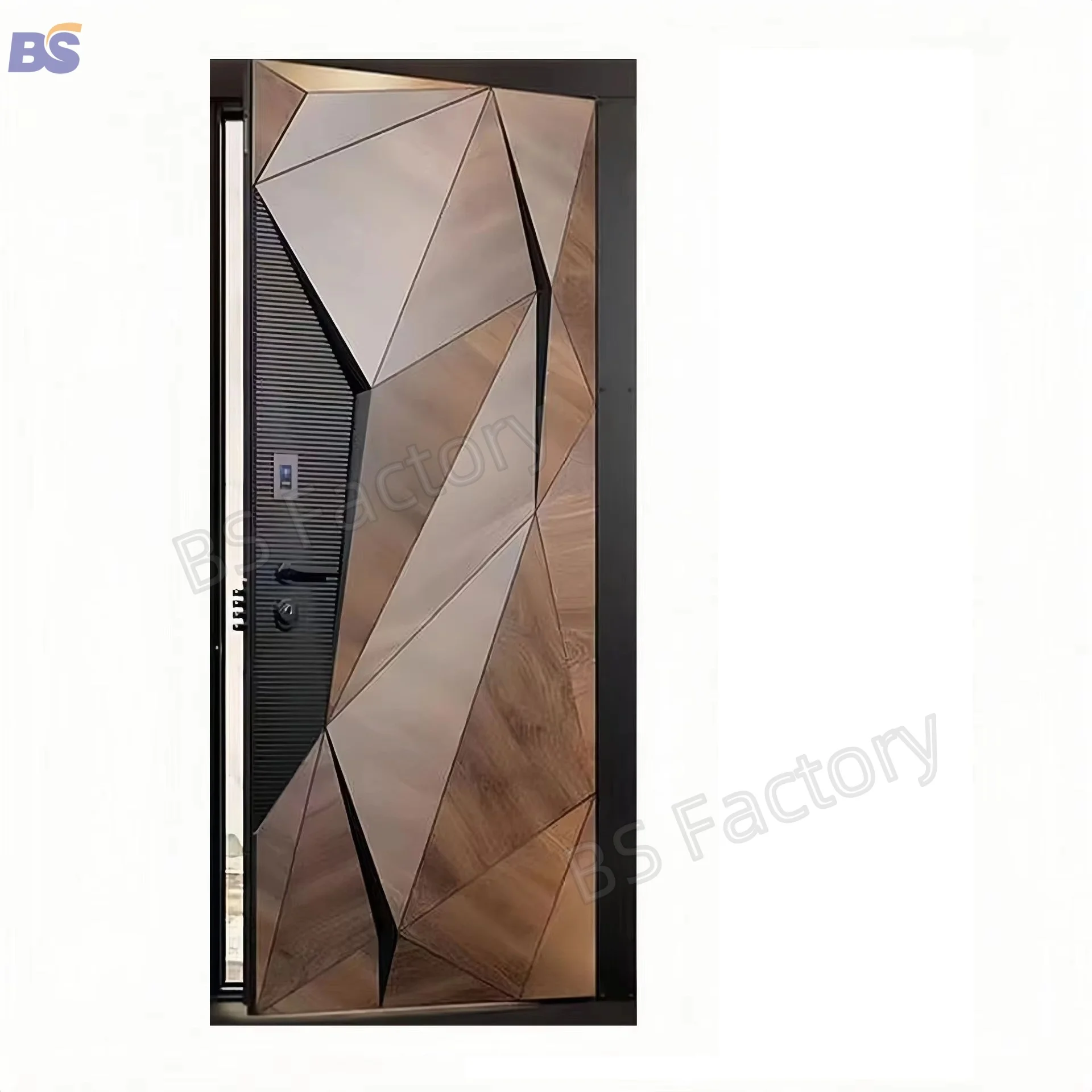 Smart Fingerprint Lock Front Entry Doors Wood with Iron Pivot Security Glass Smart and Stylish Access