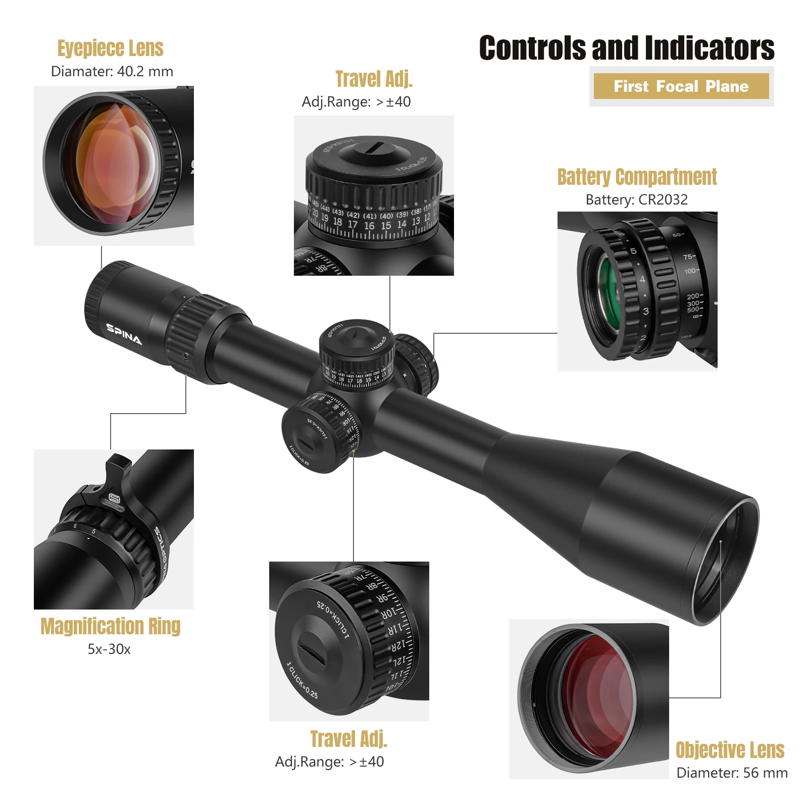 5-30x56 FMC Telescopic Sights Shockproof Waterproof Fogproof Hunting Scope 34mm Tube tactical