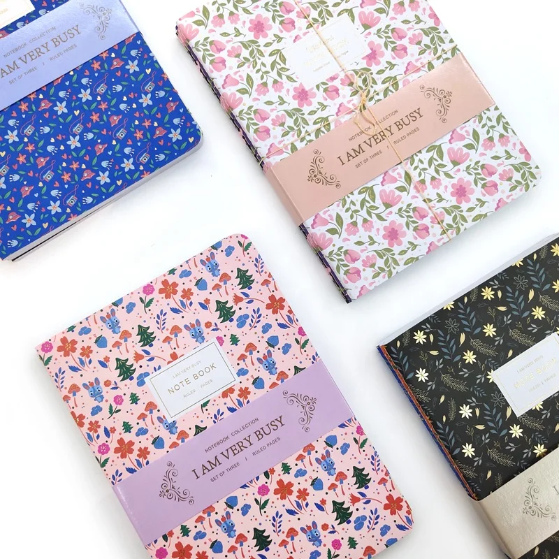 Holi New Hot Stamping Leaf Design Paper Cover Stitching Journals Notebook Custom logo note books For School Student