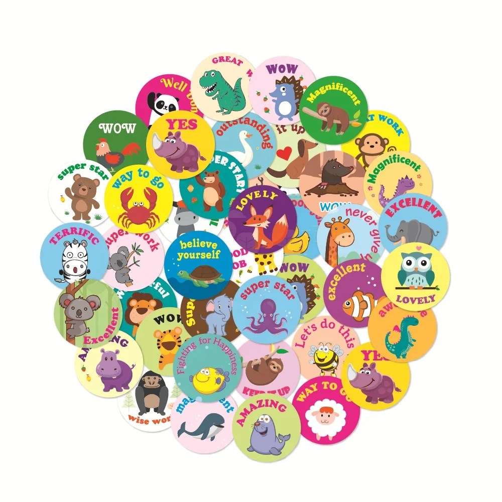 42 pcs High quality adhesive  stickers creative teaching cartoon stickers cute animal rewards stickers for kids