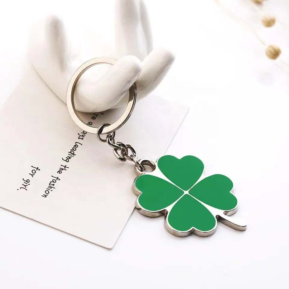 2024 Custom Promotional Four Leaf Clover Lucky Charm Key chain For Car Home Keys Key Fob Chain