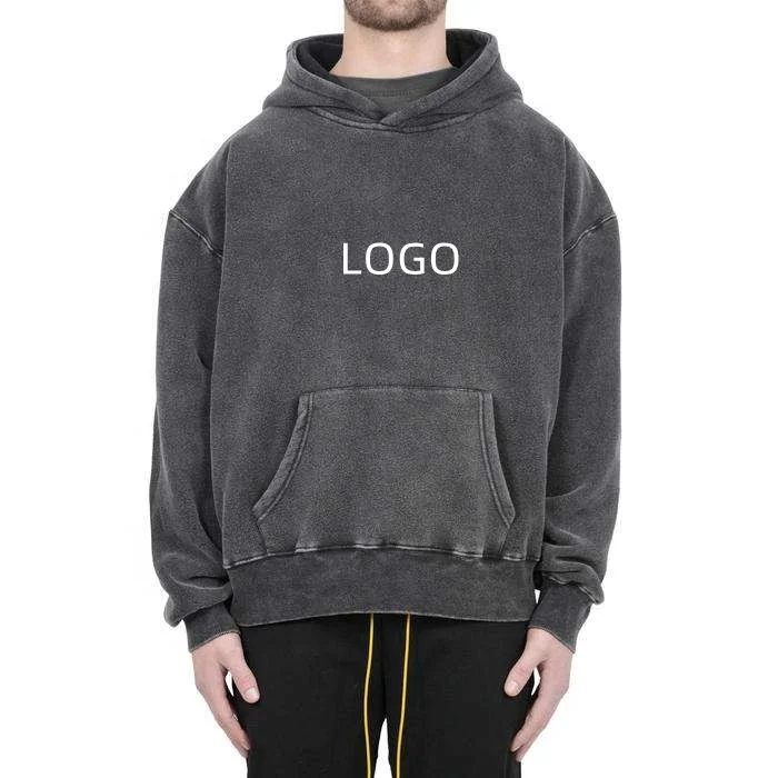 High quality 100% cotton acid washed hoodie High Street Series Washing old sweater stone washed vintage hoodie