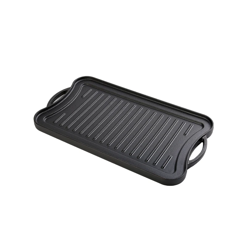 Factory cast iron rectangular flat fry reversible bbq grill griddle pan for BBQ