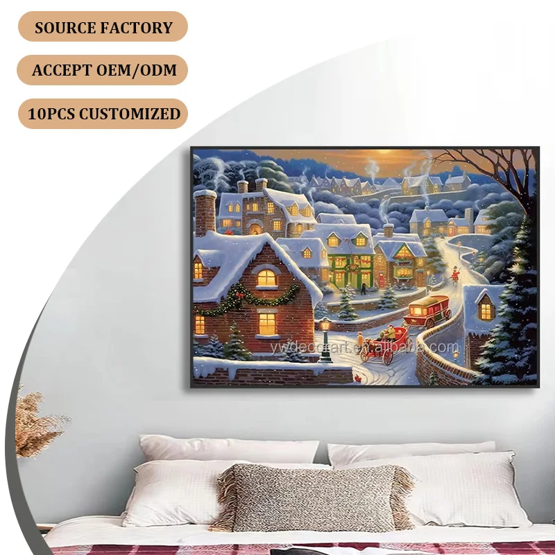 New Arrival Christmas Landscape Canvas Printing Framed Wall Art Painting For Room Decor