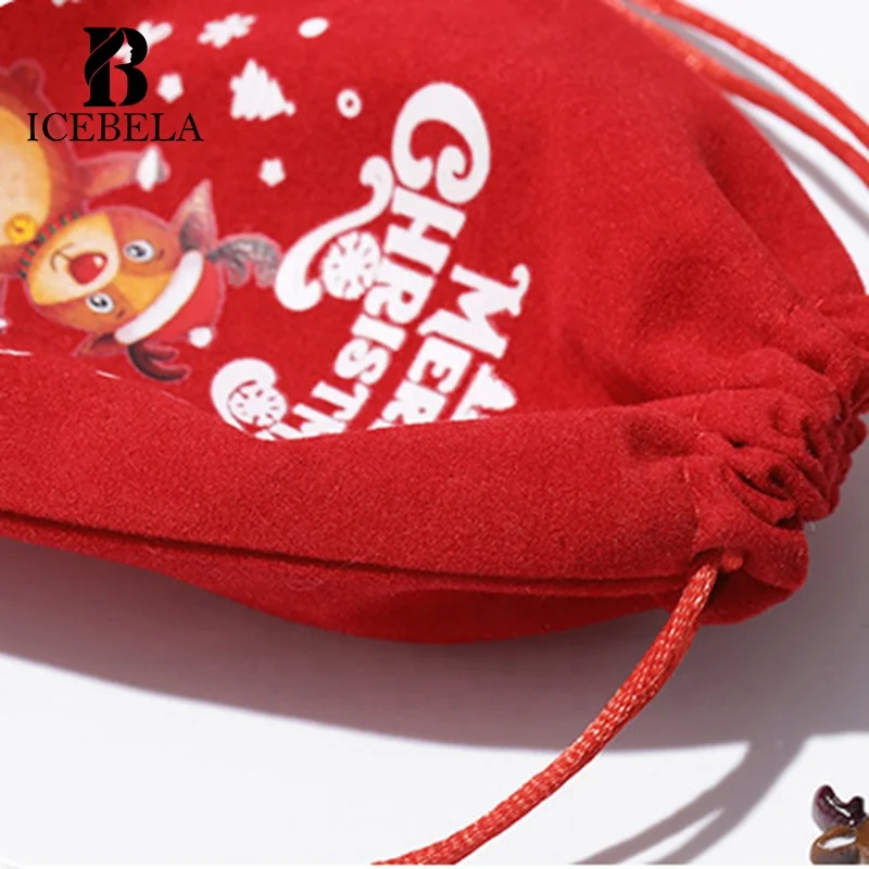 Fashion Fine Jewelry Packing Red Christmas Gift Bag Set Drawstring Christmas Party Candy Velvet Bag