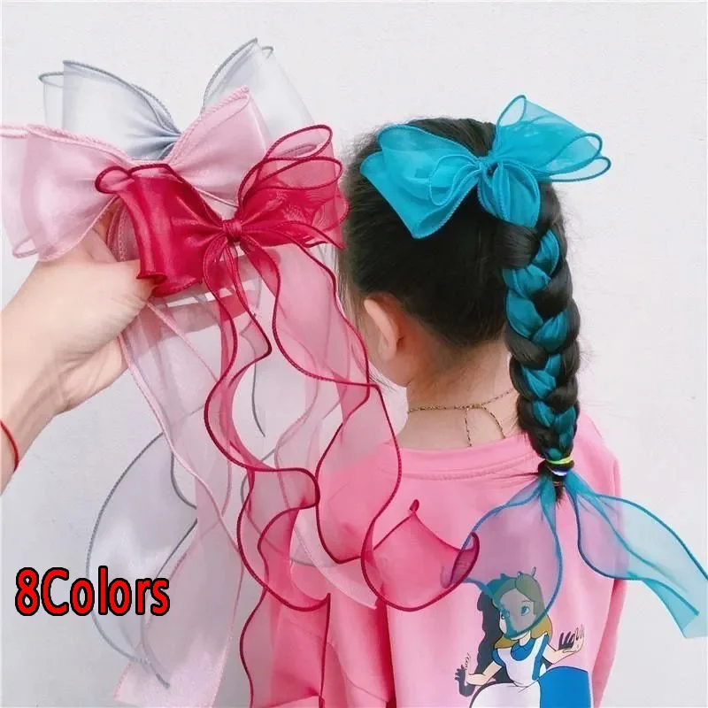 Horsetail Bow Hair Accessories Mermaid Girl Long Ribbon Hairpin Princess Braided Temperament Ball Hair Clip