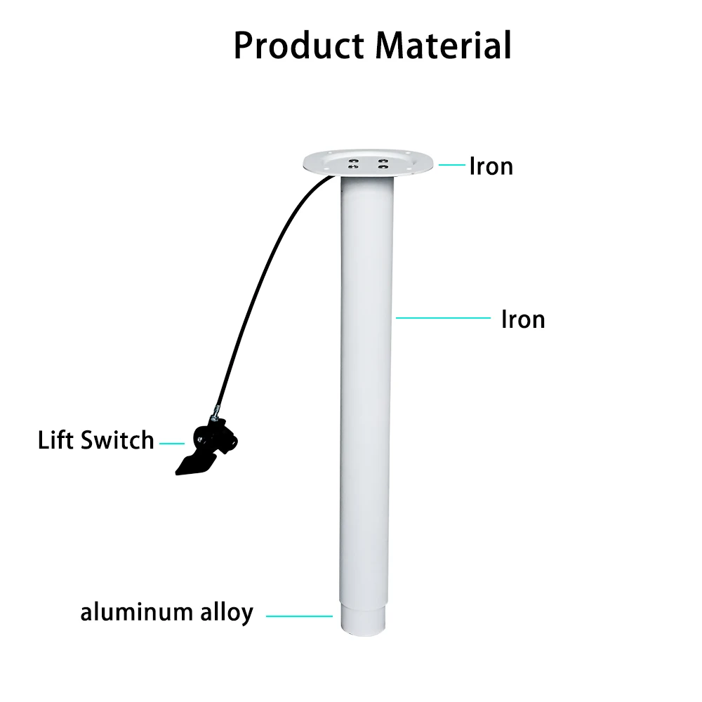 Indoor Furniture Accessories White Aluminum Pneumatic Column Adjustable Height 76mm Round Pipe Metal Table Legs