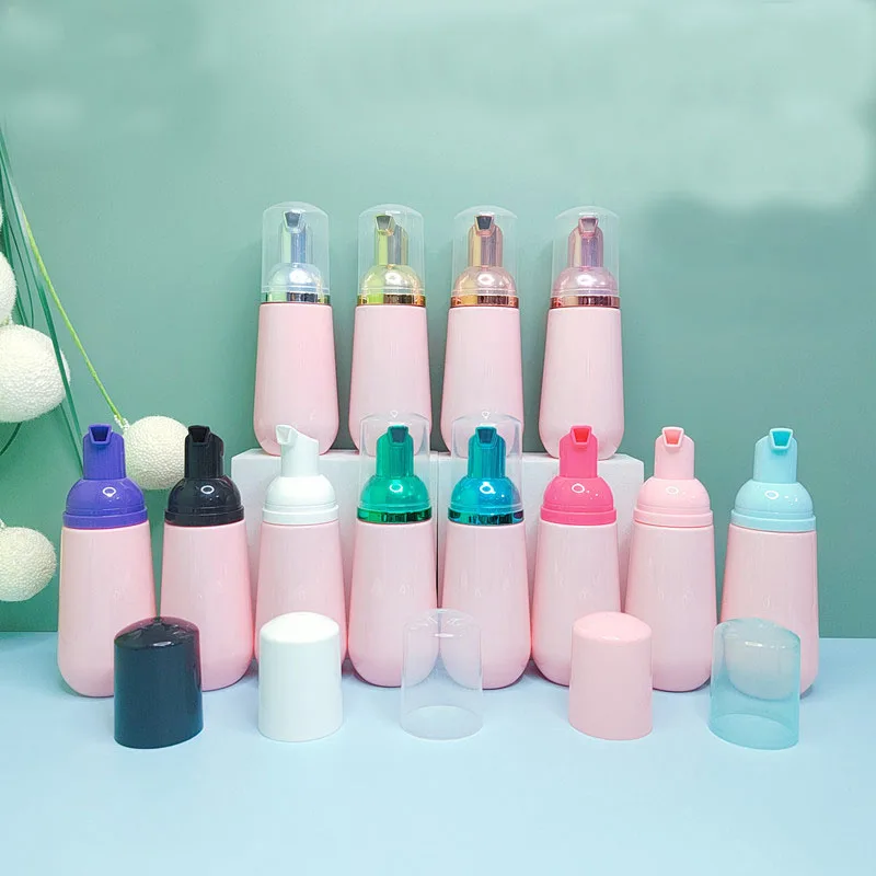 2023 New Design 2 oz 3.4oz Pink Cosmetic Container Colorful Pump 60ml 100ml Empty Plastic PET Pink Foam Pump Bottle