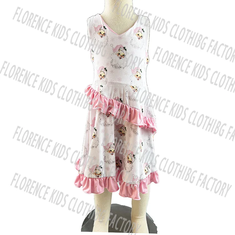 DH OEM New fashion custom pink santa toddler child christmas bamboo skirt baby girl dresses