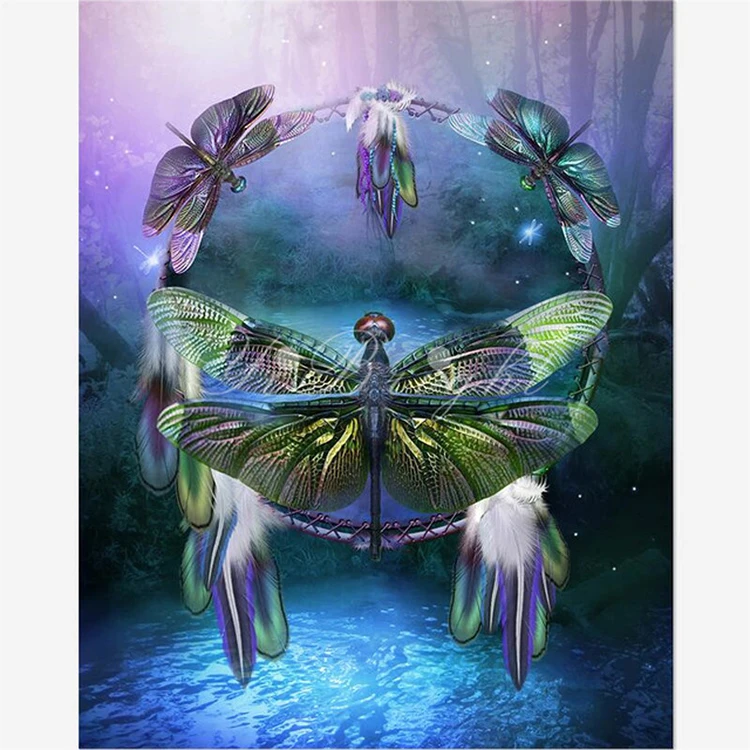 
Diy 5d design painting diamond show Feather dragonfly diamond painting 