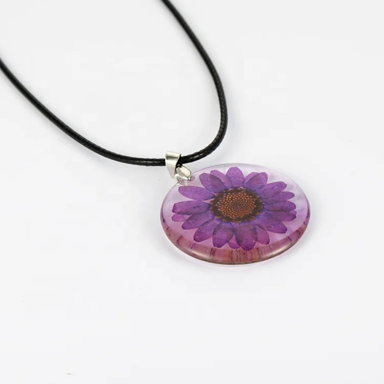 3-5 Days Lead Time Fast Shipping Wholesale real dried flower necklace  daisy flower jewelry acrylic resin pendant necklace