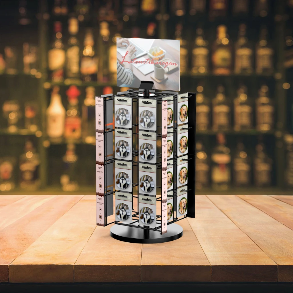 4-Sides Retail Rotating Metal Wire Car Coaster Counter Display Stand with 32 Hooks