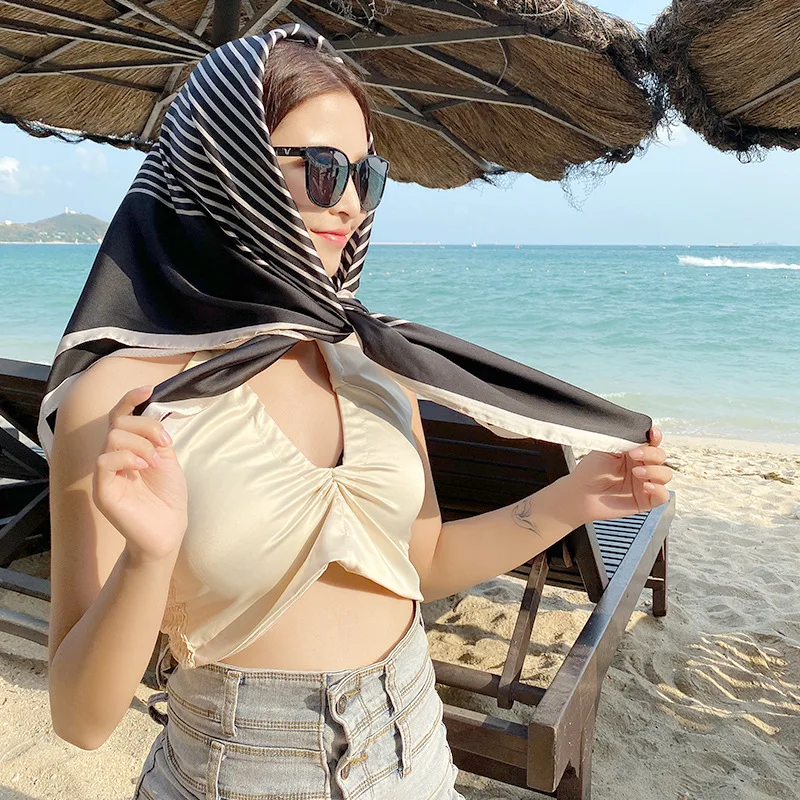 Factory direct sales latest imitated silk diagonal stripe 90*90cm lady silk scarf