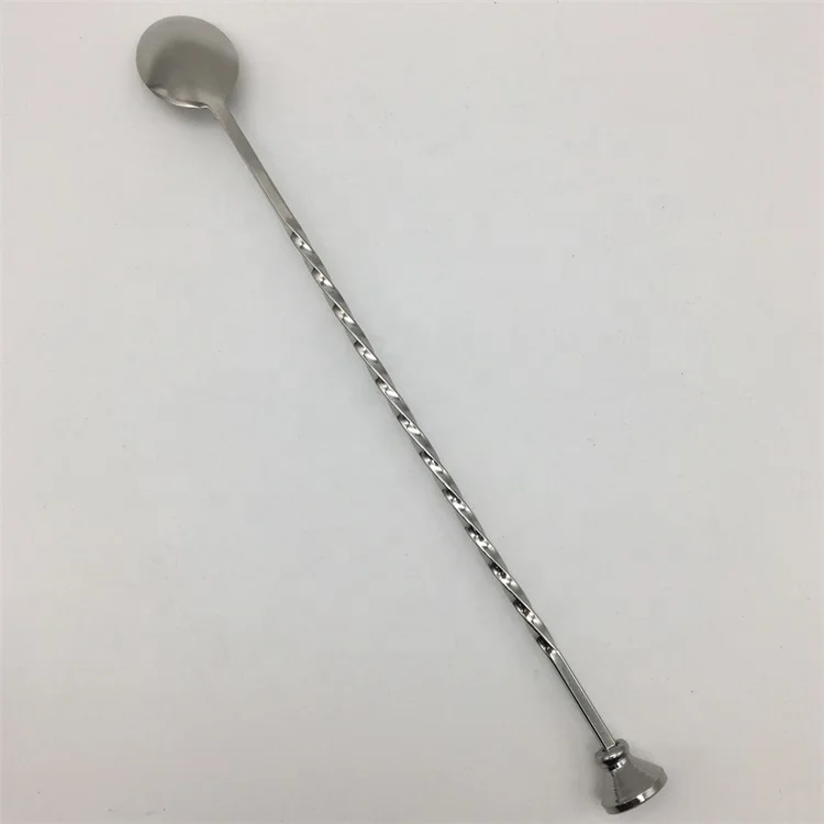 Stainless Steel Bartender Tools Cocktail Drinking Stirring Mixing Twisted Spoon Swizzle Stick With Weighted Base Head Tail