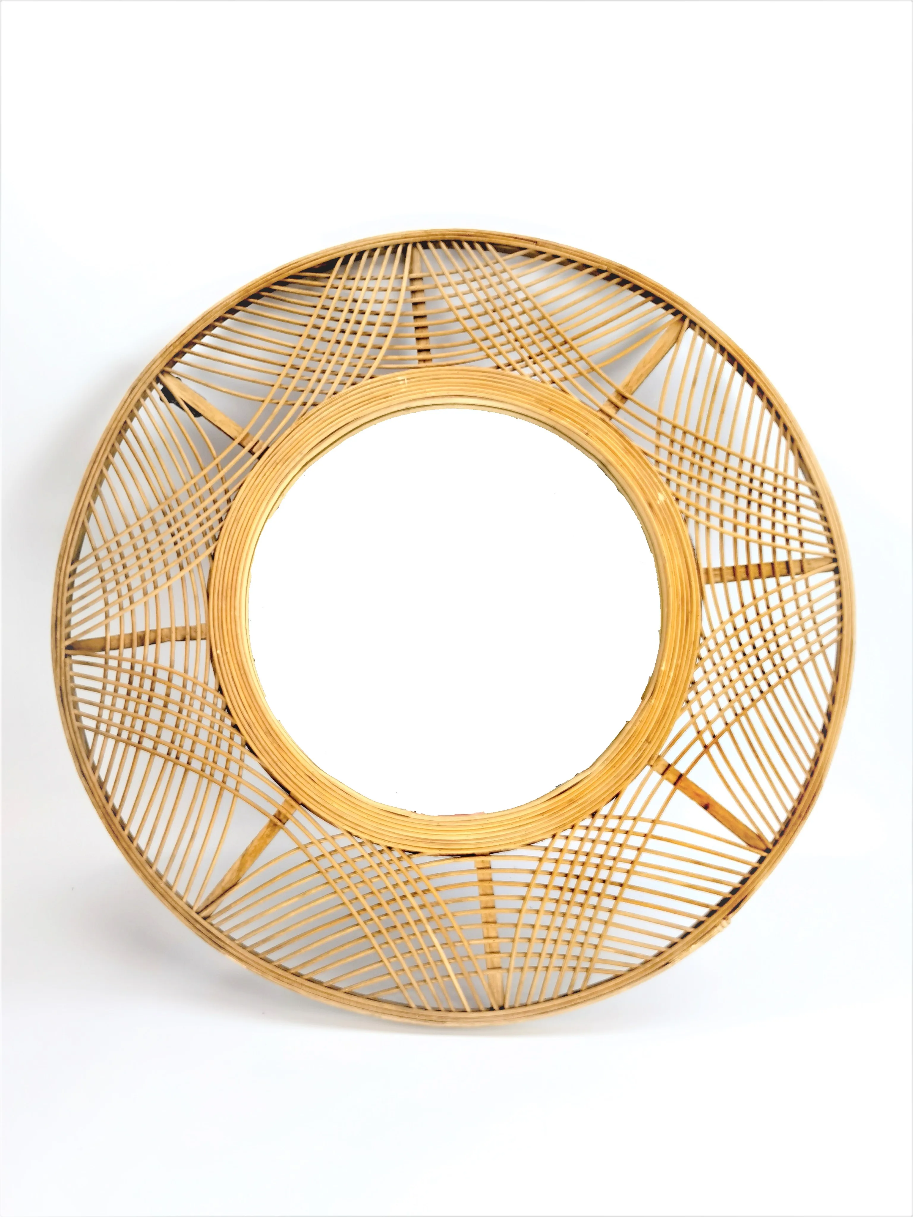 
Large size Round Room Entryway Hanging Wall Bamboo Rattan Mirror 