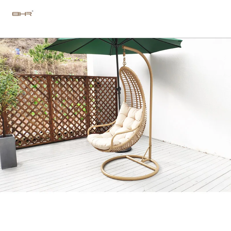 BHR outdoor furniture indoor wicker  rattan egg swing patio swing chair with comfortable cushions outdoor seats