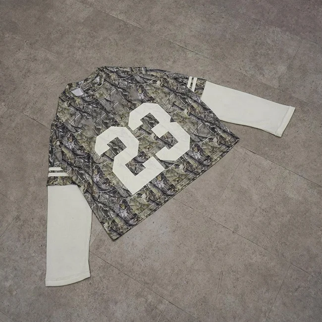 Custom Camo Jersey T-Shirt Oversized Screen Print Mens Cotton Double Layer Waffle Thermal Long Sleeves T Shirts Men