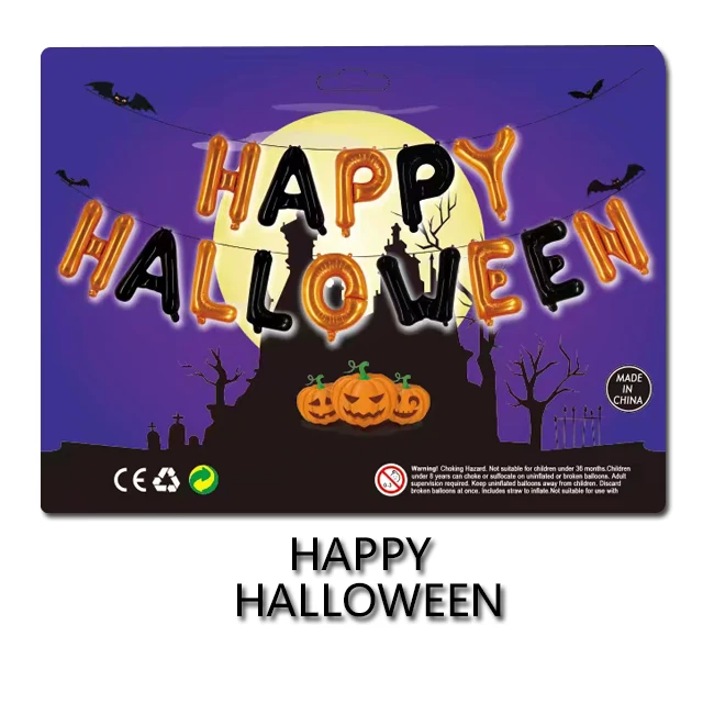 16 Inch Festival Customized Packaging Card and Happy Halloween Letter Foil Balloons