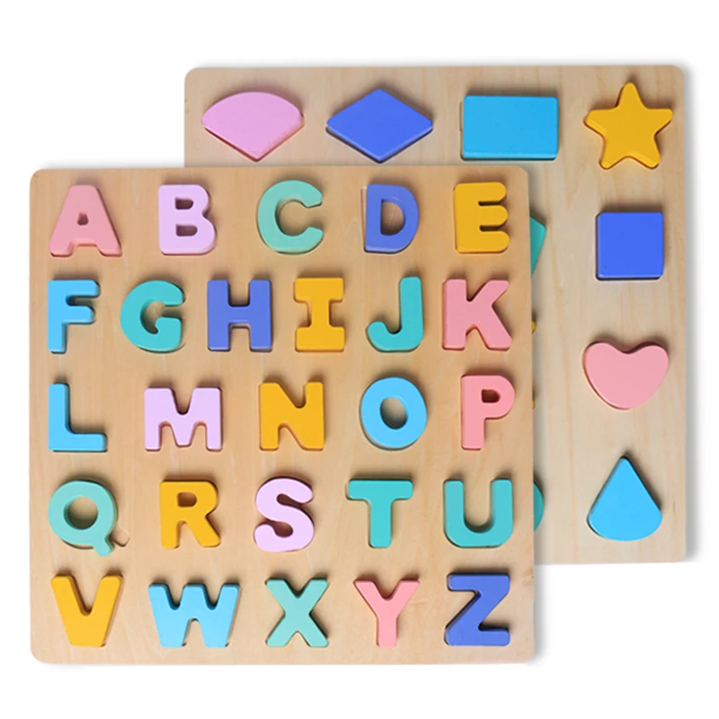 3D number letter shape  recognition wooden puzzle for kids activity Alphabet matching board educational toy