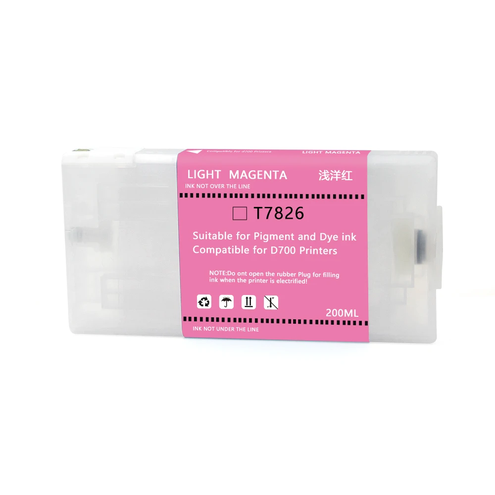 T7821-T7826 Compatible Ink Cartridge For Epson SureLab D700 Black & LC Dye Ink with Chip Certified by MSDS