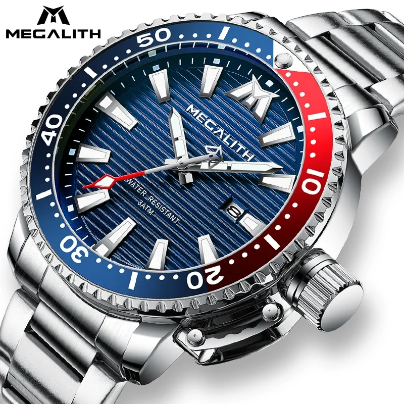 2020 MEGALITH мужские личные часы с большим циферблатом, трендовые часы из нержавеющей стали с кварцевыми часами, деловые наручные часы для мужчин (62557366378)