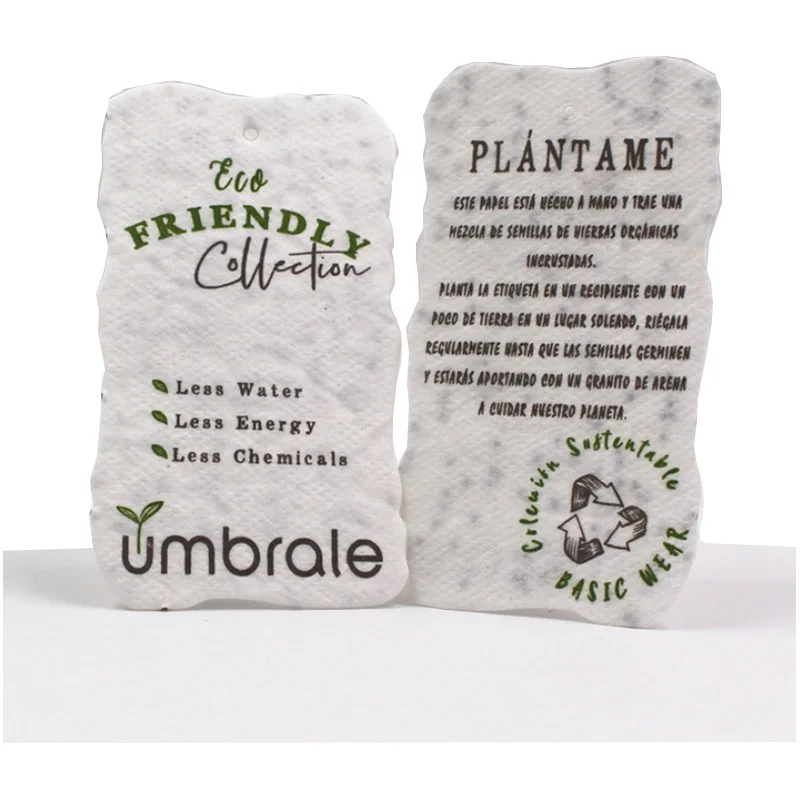 Manufacture Custom Newest Recycled Plant Seed Paper Environmentally Friendly Swing Garment Brand Tag