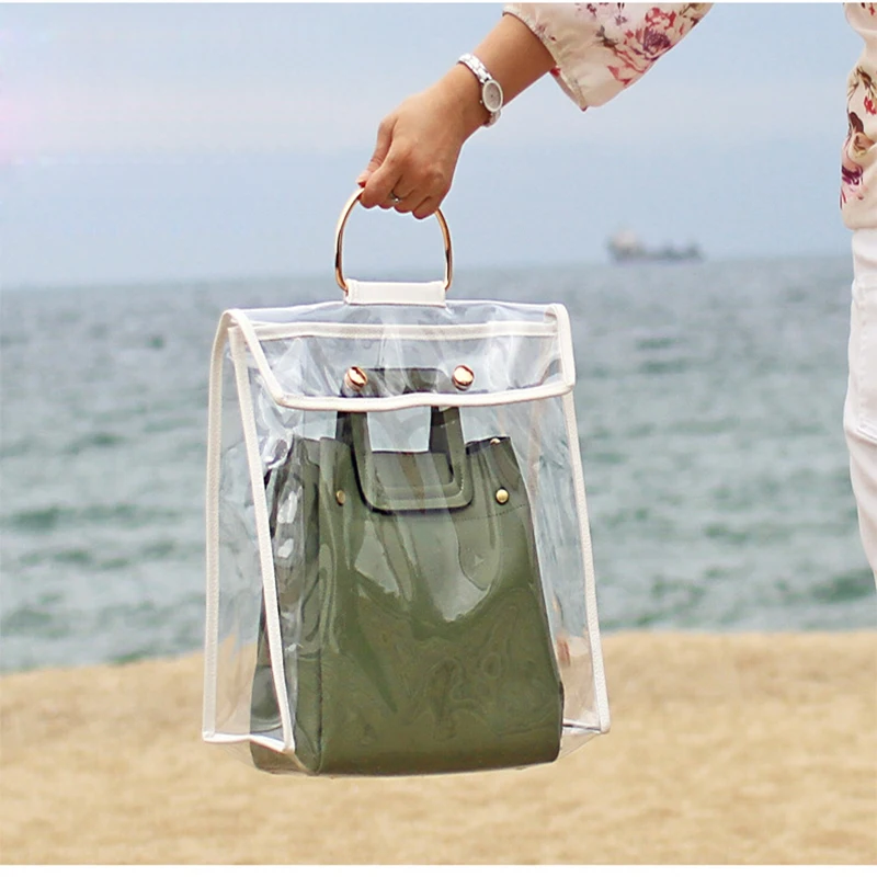 Clear PVC Women Handbags Jelly Transparent Plastic Bucket Bag Summer Beach Holographic Jelly Tote Bag