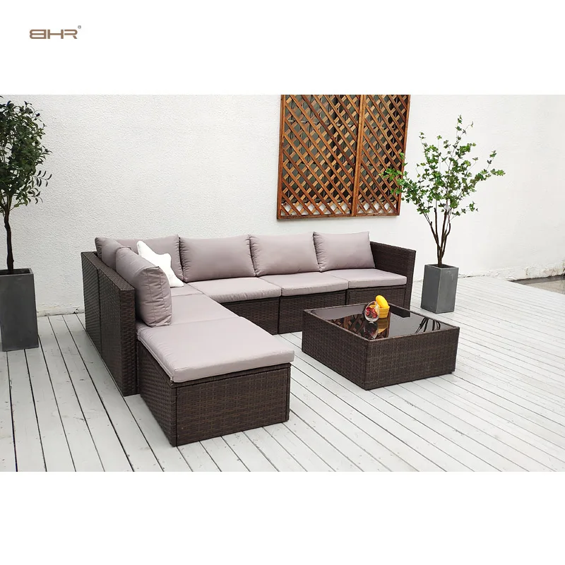BHR 7 Piece Wicker Rattan Furniture Garden Sofa Weave Rattan Outdoor Sofa Set