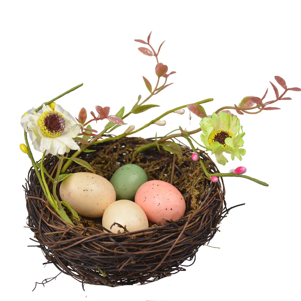 Decorate Garden Handicraft Bird Nest Painted Egg Easter Rattan Weaving