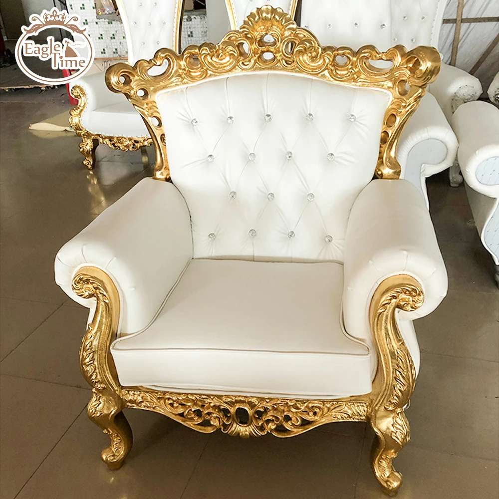 Royal Luxury Events Exquisite Crystal King Queen White Gold Carved Throne Chair Kids