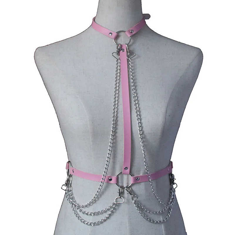 Hot Sale Ladies Punk Leather Chain Strap Bra Gothic Bolt Body Cage Belt Adjustment Halloween Festive Carnival Costume