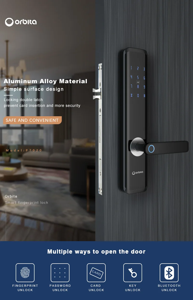 Orbita High Strength Aluminum Alloy Tamper-proof Alarm Blue tooth Main Smart Lock