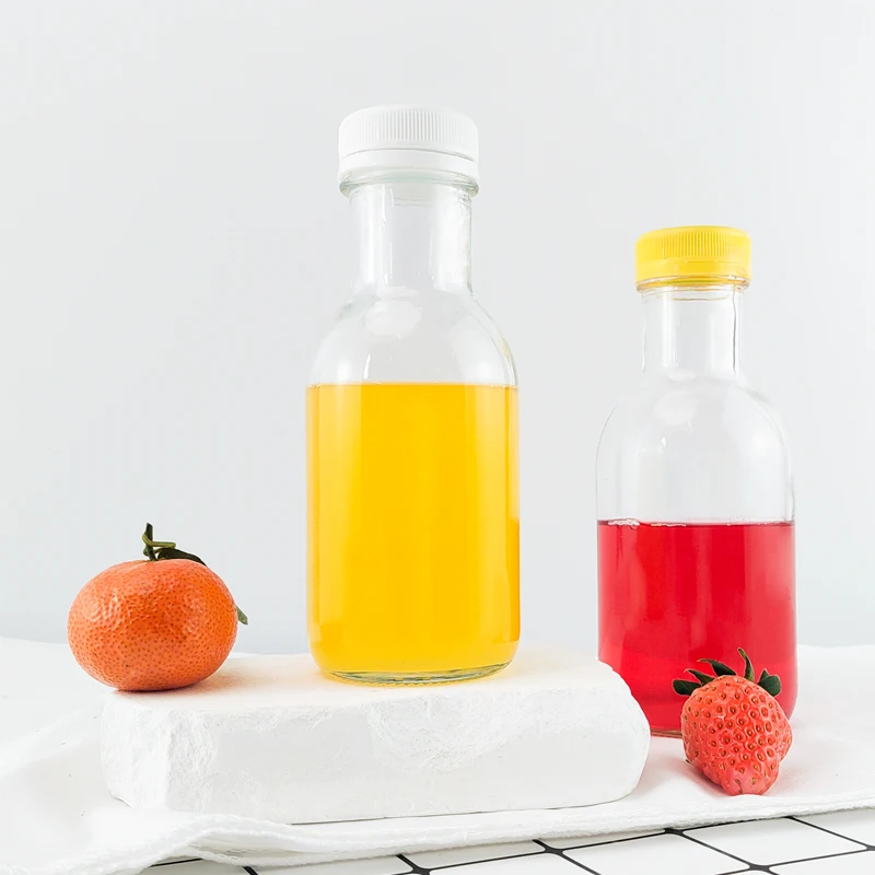 Cylinder 250ml 350ml 500ml glass beverage bottle juice bottle for milk tea coffee drinks with plastic screw cap