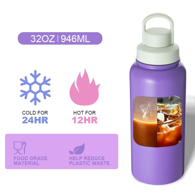 Customized 32oz Sports Water Bottle Insulated Stainless Steel Vacuum Flask with Ice Filter Lid