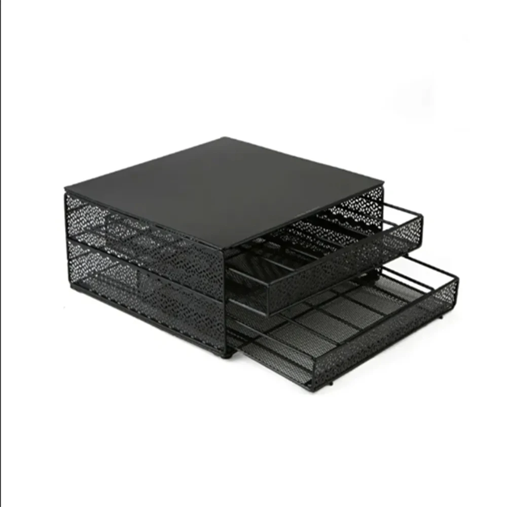 72 Pods K Cup Coffee Capsule Drawer Organizer 2 Tiers Iron Storage Drawers Metal Mesh Holder for Tools