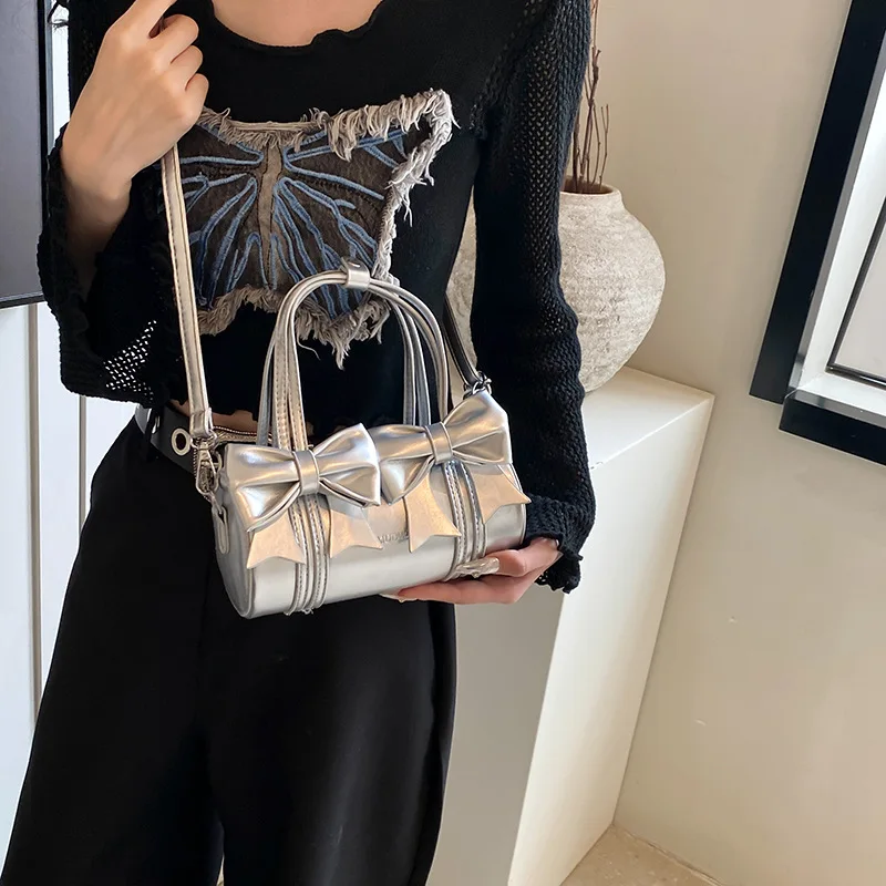 Wholesale Fashionable Single Shoulder Pillow Bag Big Bow Trimmed PU Leather Handbag