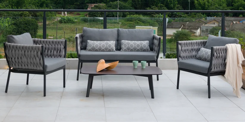 2020 Modern Outdoor Furniture Garden Leisure Rope Aluminum Sofa, Chair and Table Set