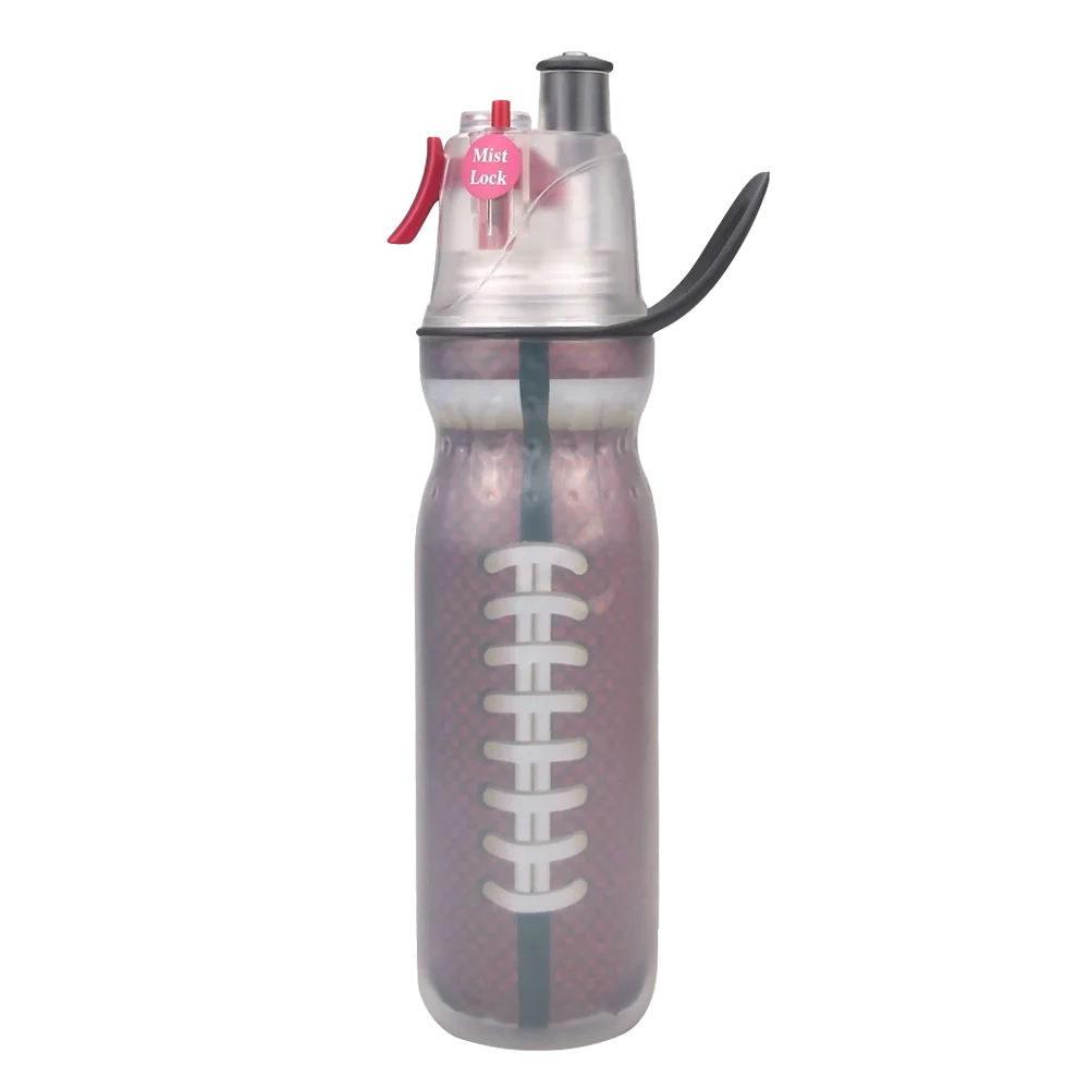 Football design double wall mist lock water bottle NFL sport club logo plastic sport cold plastic water bottle