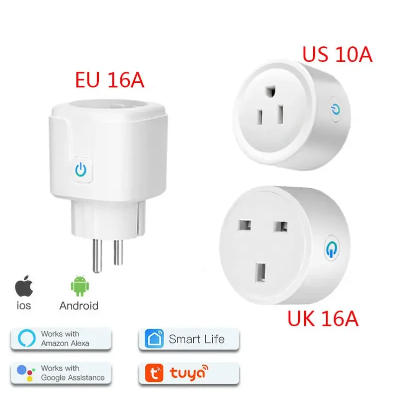 Hot selling 10A EU/ UK/ US Alexa Google Home Tuya Smart Power Strip Socket Remote Control Mini Wifi Smart Plug