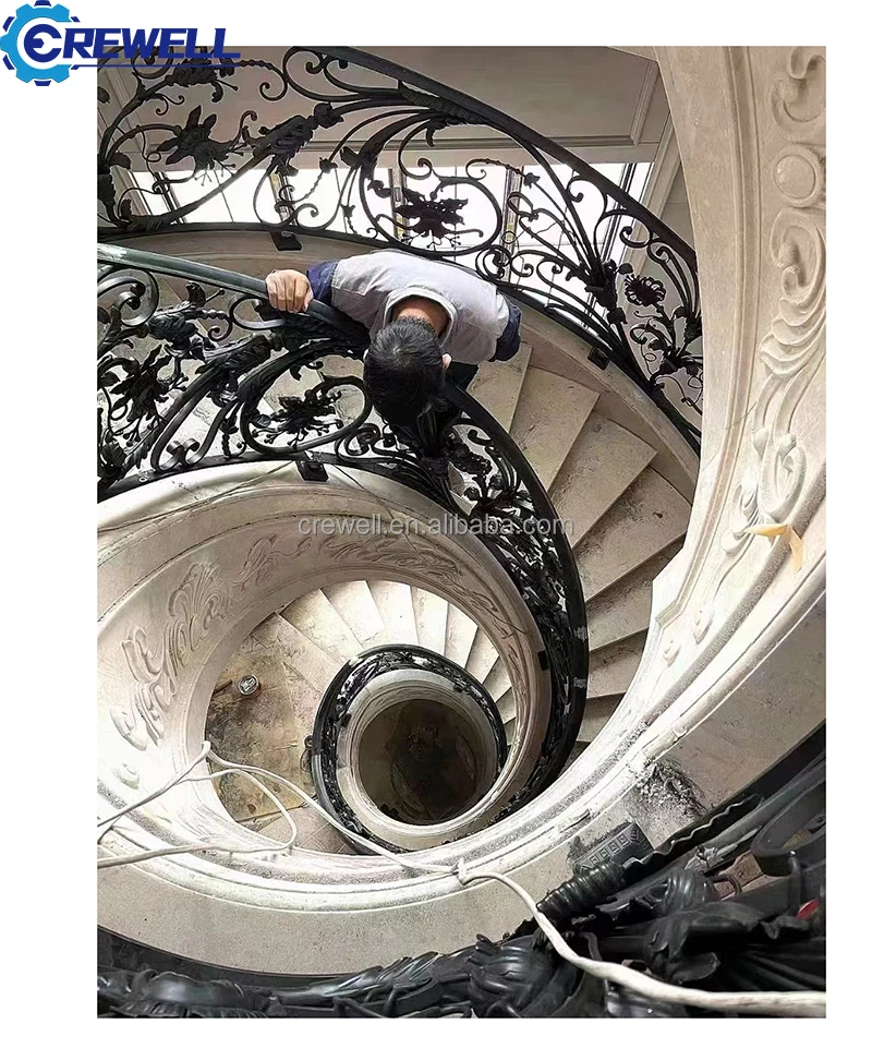 Crewell curved  stair railing  steel fence  railing swivel bracket  custom wrought iron balcony railing designs balcony railings