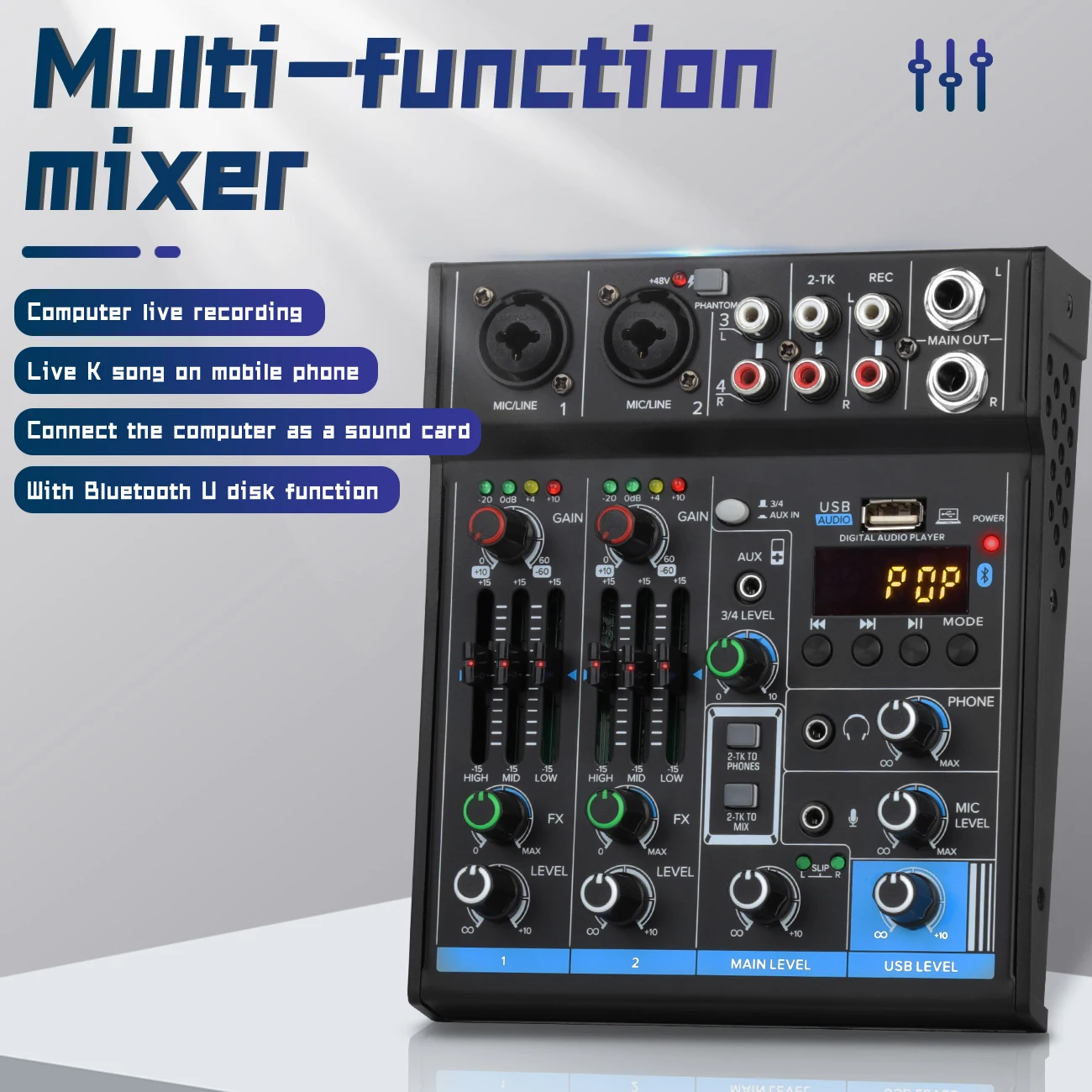 Biner M4 Professional 4 channel audio mixer Portable Computer Live Recording 4 Channel DJ Digital Sound Mini Audio Console