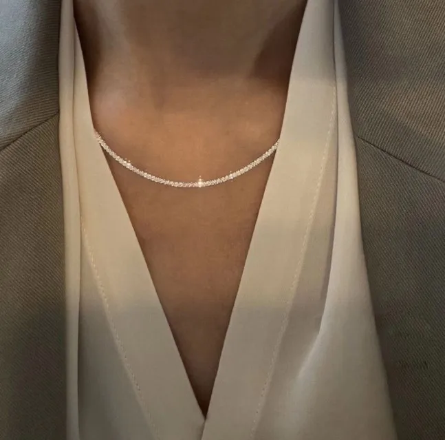 Korea heavy industry shiny simple bare chain 925 all-body sterling silver collarbone chain woman necklace