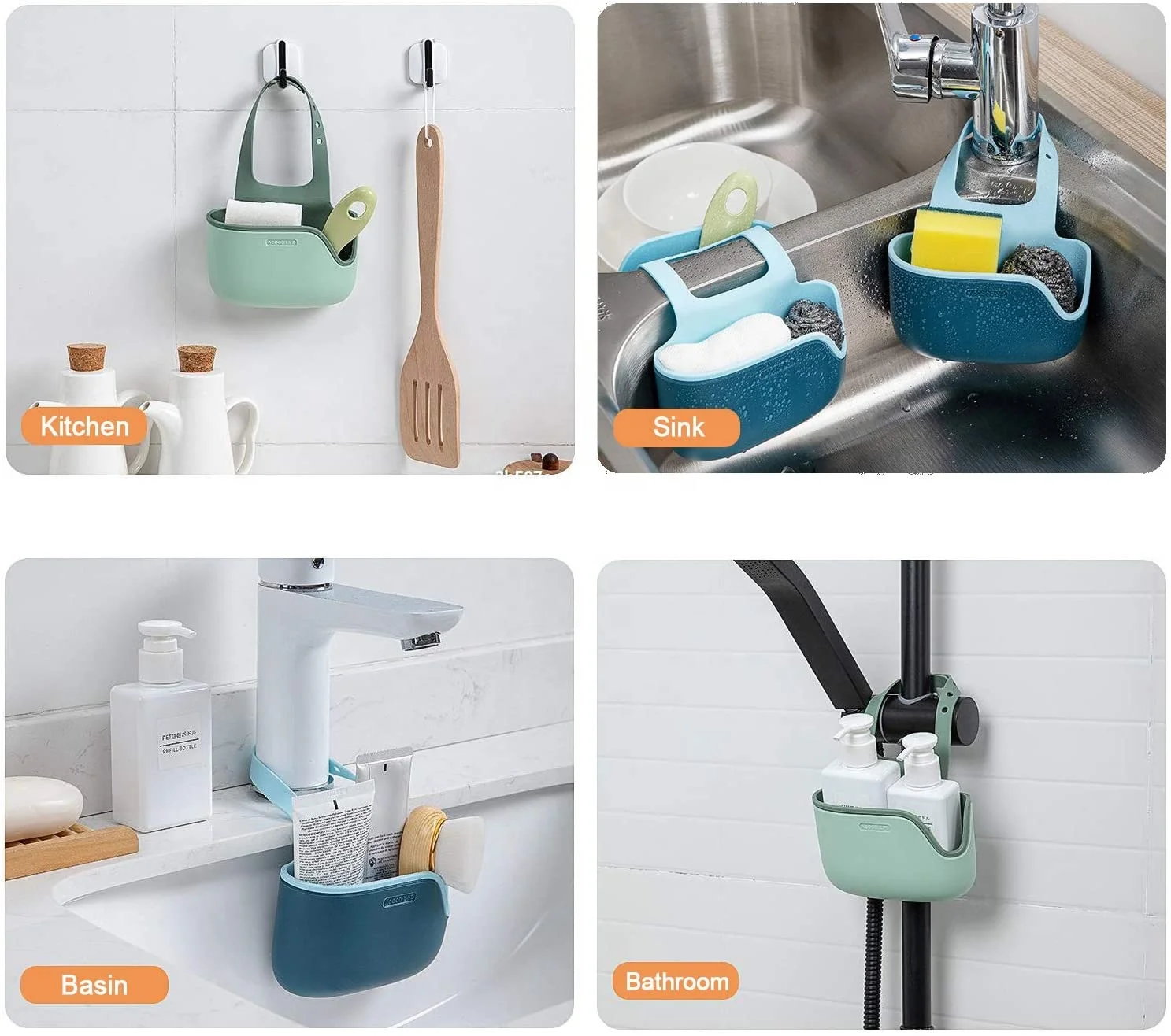 Wholesale Customization Ajustable Sink Caddy Silicone Sponge Holder with Drain Holes