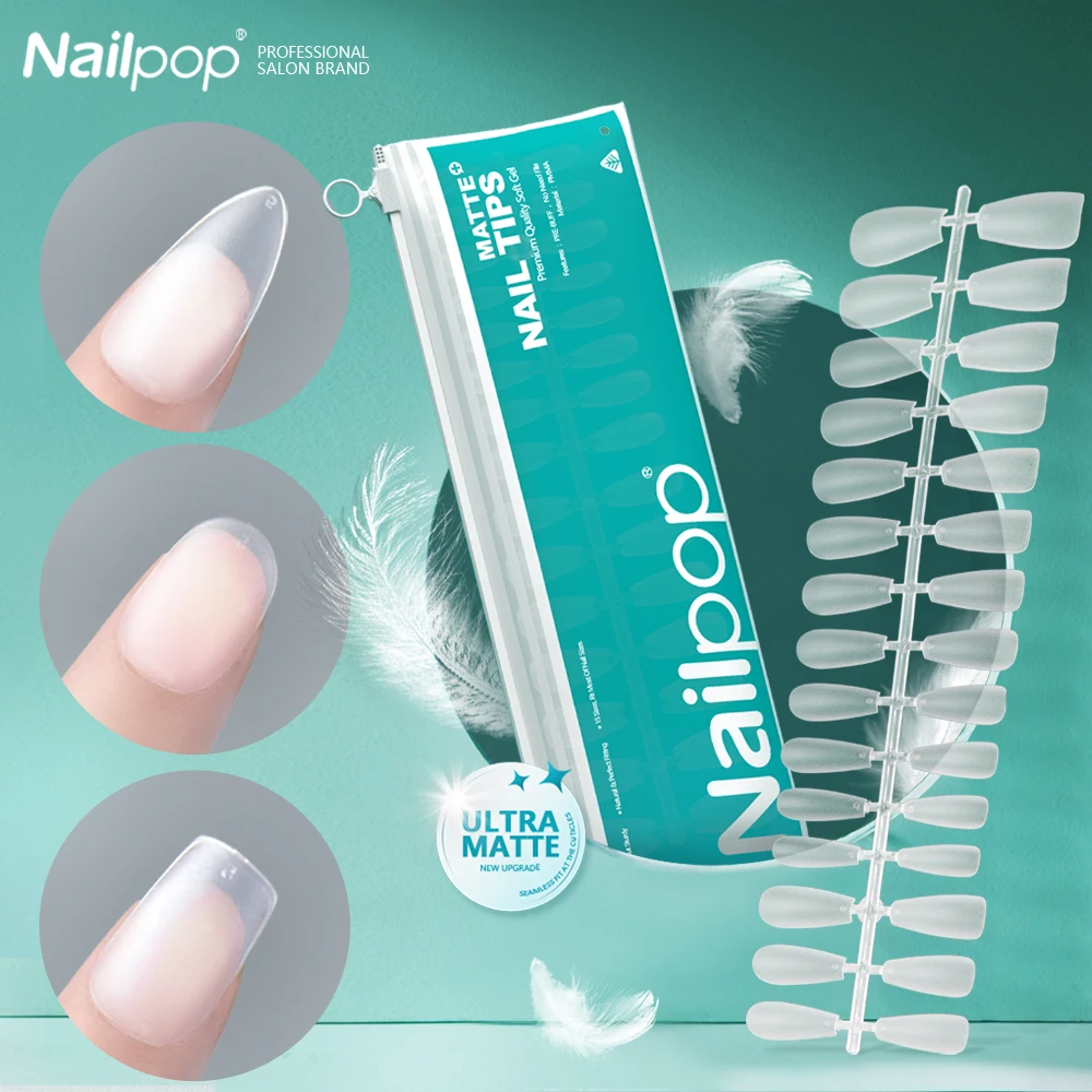 Nailpop размеры Предварительно сформированные короткие ногти с полным покрытием двухсторонние Матовые акриловые накладные для замачивания наращивания ногтей
