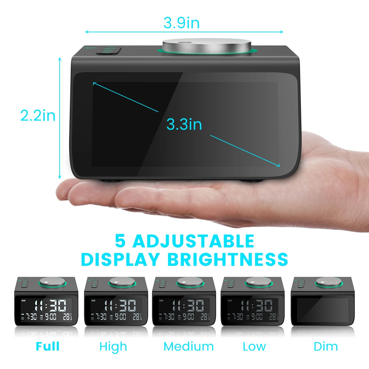 Digital bedside Alarm Clock with FM Radio Dual USB Charging Ports AUX Temperature Detect Snooze Hotel room